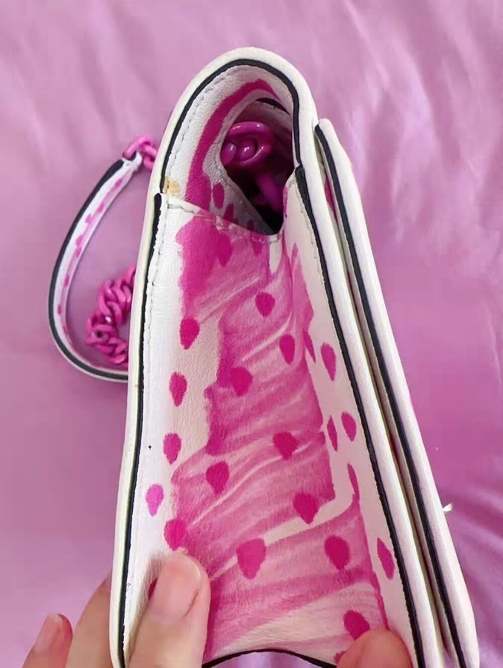 MOSCHINO Brushstroke Leather White Barbie Pink Bag Crossbag - Picture 7 of 7